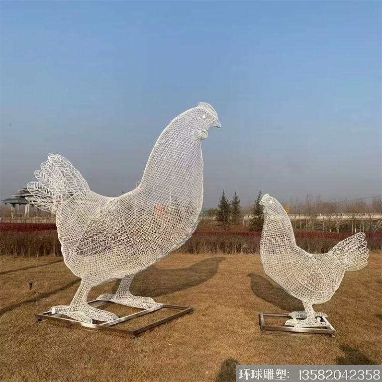 不锈钢老母鸡雕塑 镂空母鸡雕塑景观8